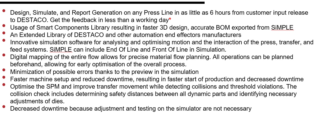 Benefits of using DESTACO's SiMPLE software